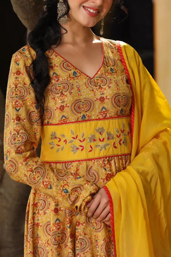 Mustard_Ethnic_Chanderi_Dress_With_Dupatta_For_Women