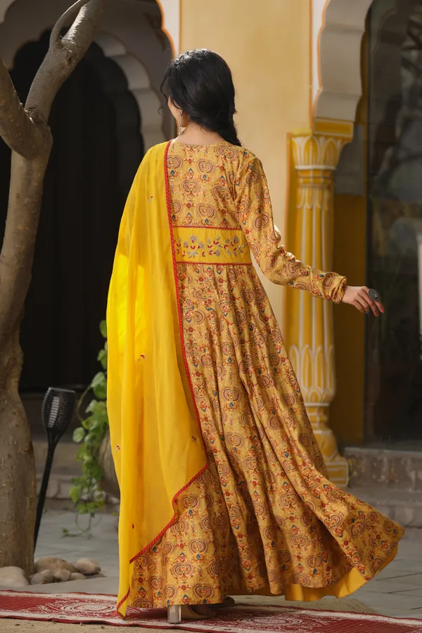 Mustard_Ethnic_Chanderi_Dress_With_Dupatta_For_Women