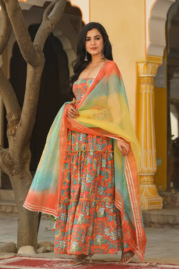 Maroon_Printed_Rayon_Gown_With_Dupatta_For_Women