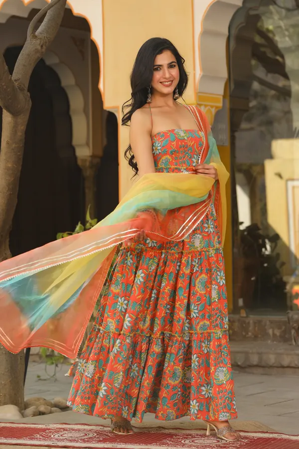 Maroon_Printed_Rayon_Gown_With_Dupatta_For_Women