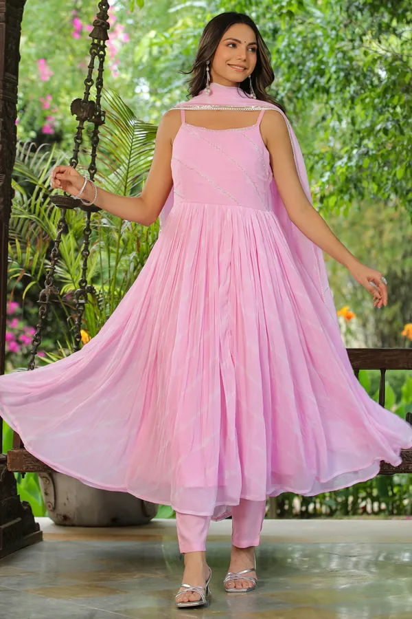 Pink_Handwork_Leheriya_Chiffon_Suit_Set_For_Women