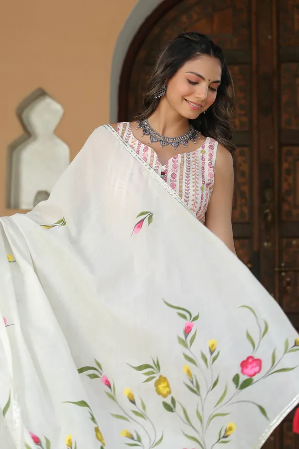 White_Handpainted_Cotton_Sharara_Set_For_Women