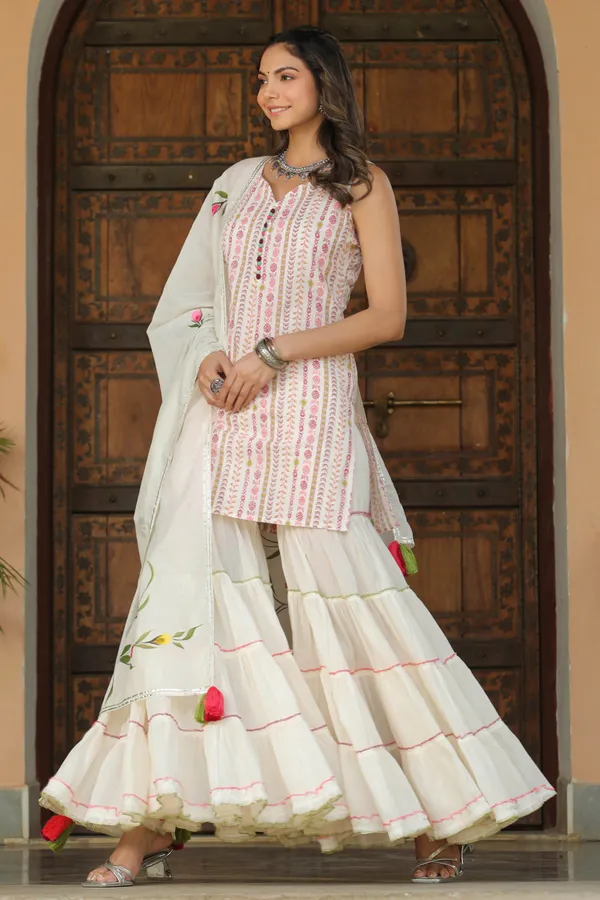 White_Handpainted_Cotton_Sharara_Set_For_Women