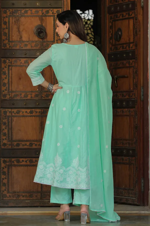 Green_Embroidered_Cotton_Suit_Set_For_Women