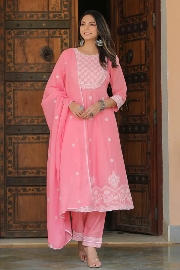 Pink_Embroidered_Cotton_Suit_Set_For_Women