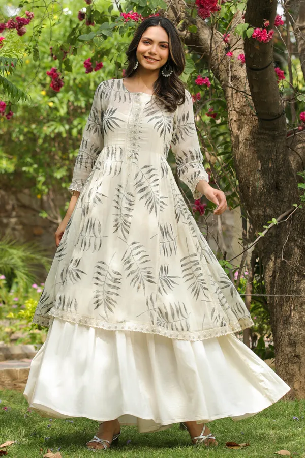 White_Magnolia_Printed_Kurta_Shrug_Set_For_Women