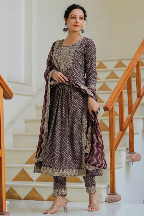 Wine_Cotton_Embroidered_Suit_Set_For_Women
