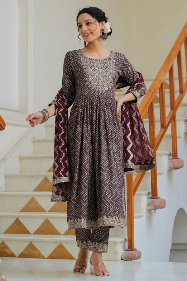 Wine_Cotton_Embroidered_Suit_Set_For_Women