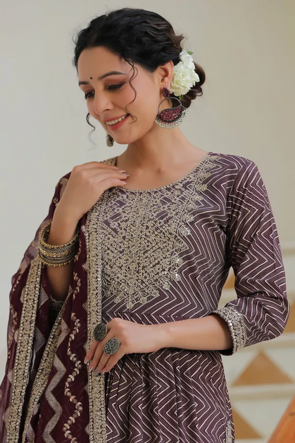 Wine_Cotton_Embroidered_Suit_Set_For_Women