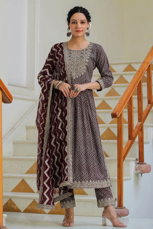 Wine_Cotton_Embroidered_Suit_Set_For_Women