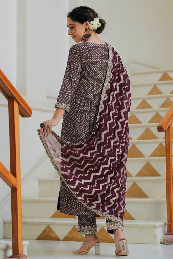 Wine_Cotton_Embroidered_Suit_Set_For_Women