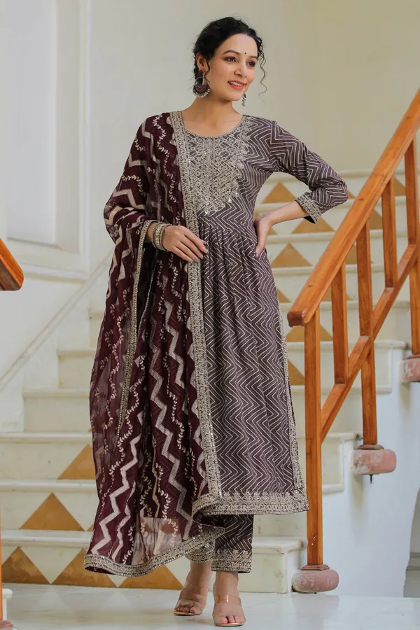 Wine_Cotton_Embroidered_Suit_Set_For_Women