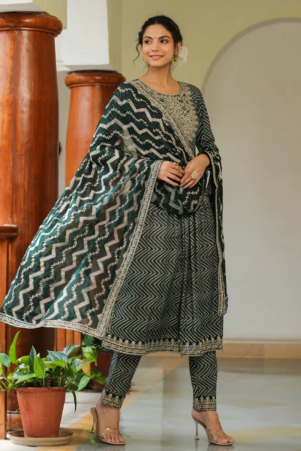 Green_Embroidered_Rayon_Suit_Set_For_Women