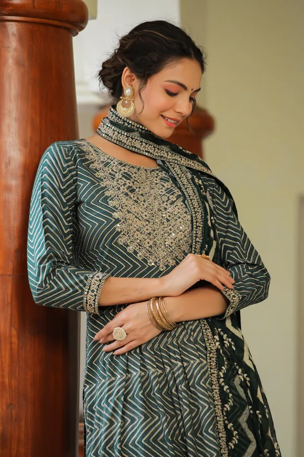 Green_Embroidered_Rayon_Suit_Set_For_Women