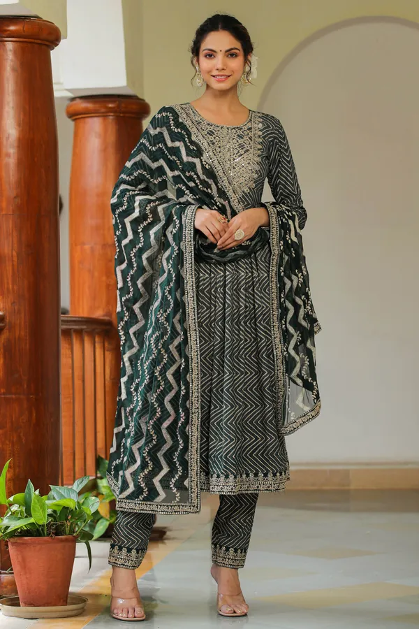 Green_Embroidered_Rayon_Suit_Set_For_Women