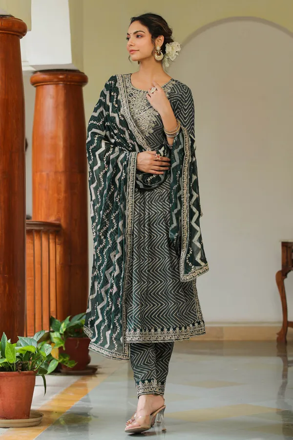 Green_Embroidered_Rayon_Suit_Set_For_Women