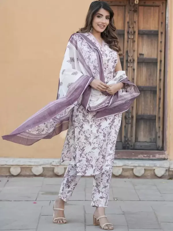 Purple_Floral_Printed_Regular_Pure_Cotton_Kurta_With_Palazzos_&__Dupatta_For_Women