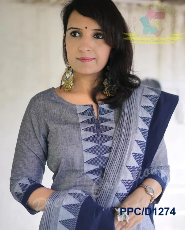 Grey_South_Cotton_Handloom_Kurti_With_Pant_&_Dupatta_Set_|_For_Women