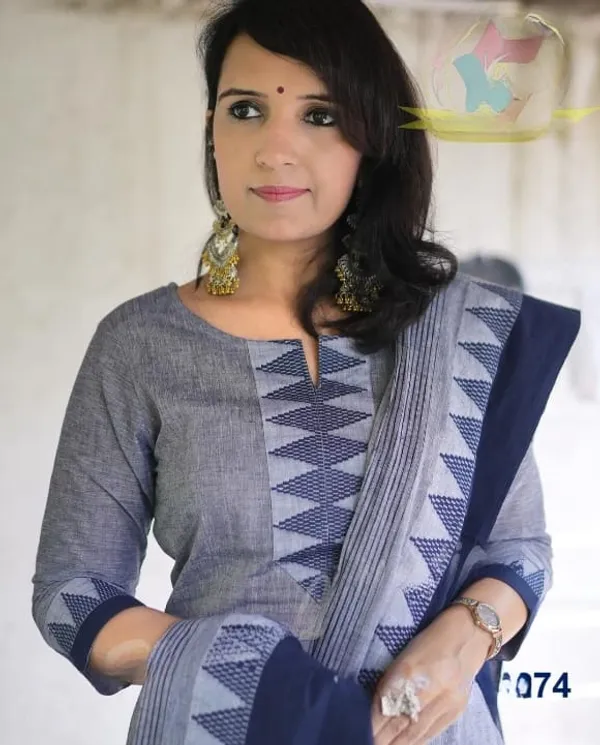 Grey_South_Cotton_Handloom_Kurti_With_Pant_&_Dupatta_Set_|_For_Women