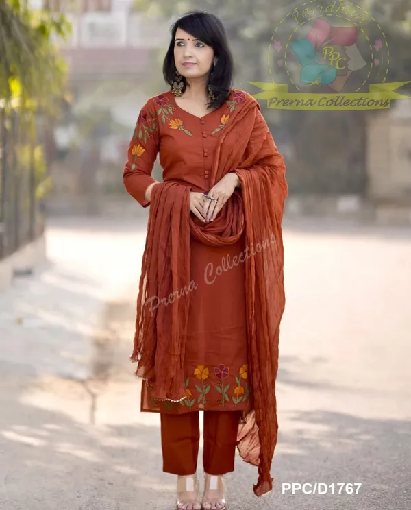 Kesariya_Cotton_Kurti_With_Pant_&_Dupatta_Set_|_For_Women