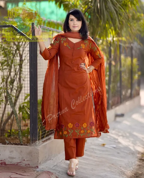 Kesariya_Cotton_Kurti_With_Pant_&_Dupatta_Set_|_For_Women