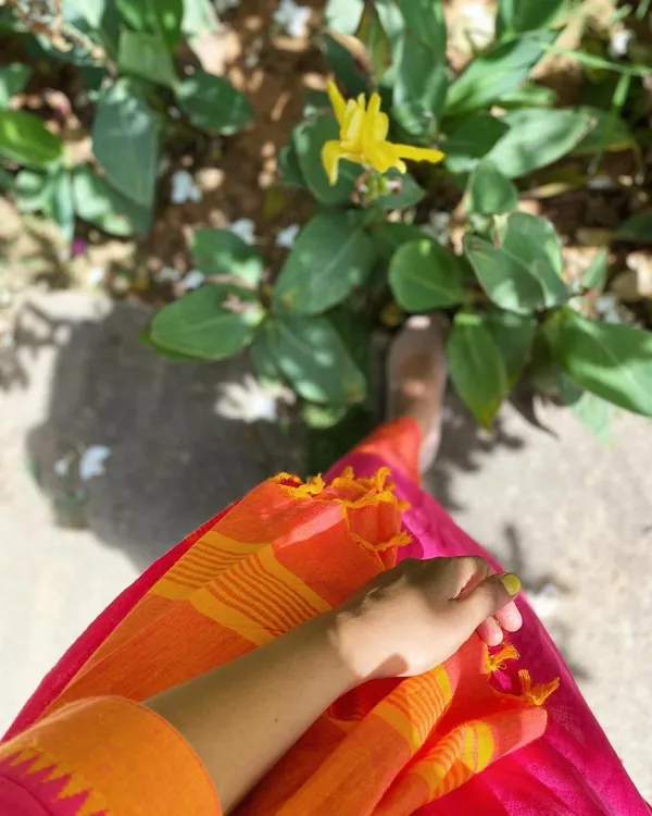 Rani_&_Orange_South_Cotton_Handloom_Kurti_With_Pant_&_Dupatta_Set_|_For_Women