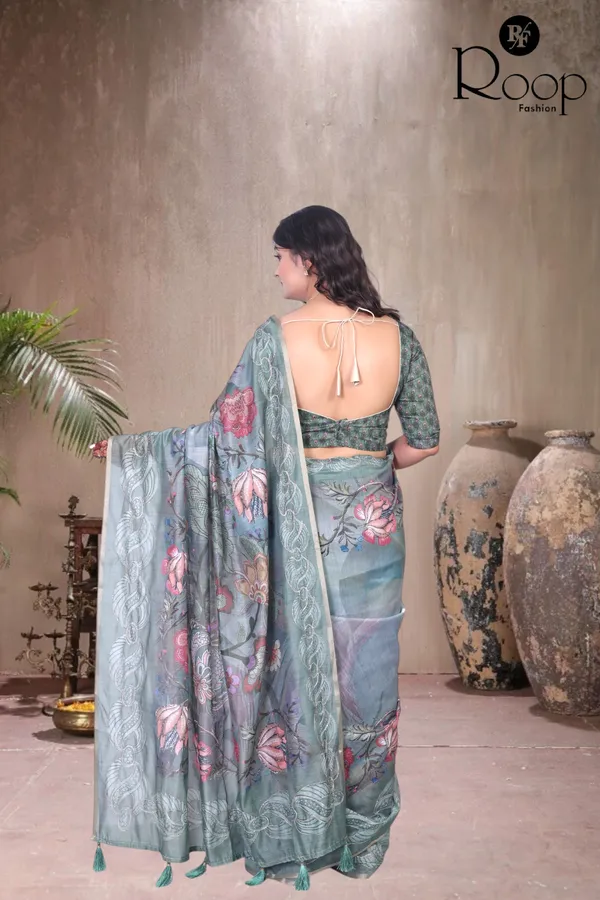 Olive_Green_Chanderi_Silk_Digital_Print_Saree_For_Women