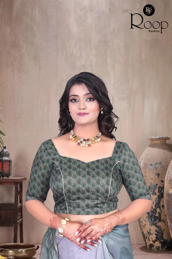 Olive_Green_Chanderi_Silk_Digital_Print_Saree_For_Women