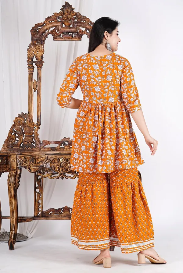 Yellow_Pure_Cotton_Floral_Print_Sharara_Set_For_Women