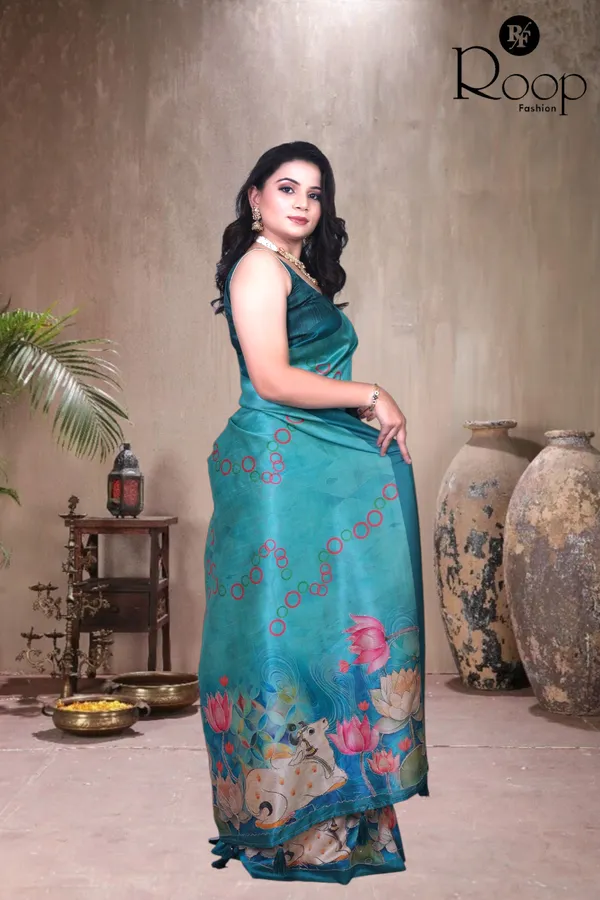Ceruiean_Blue_Zarana_Silk_Hand_Block_Print_Saree_For_Women