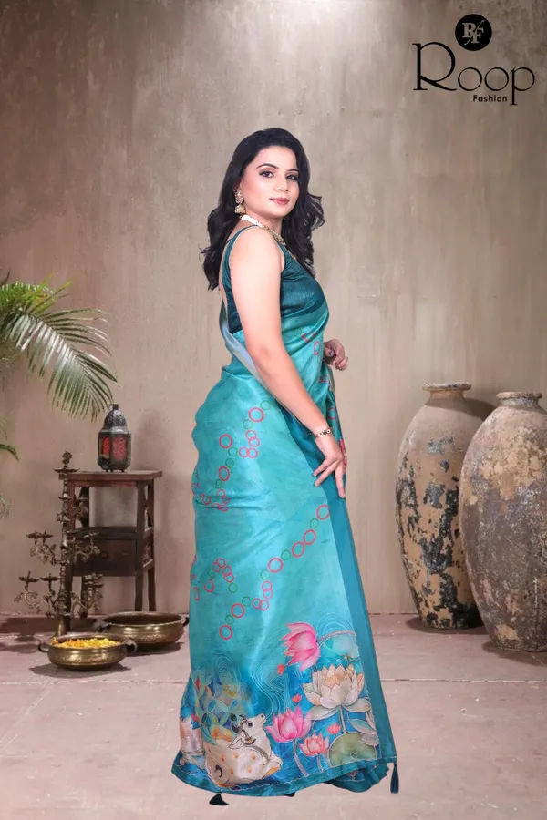 Ceruiean_Blue_Zarana_Silk_Hand_Block_Print_Saree_For_Women