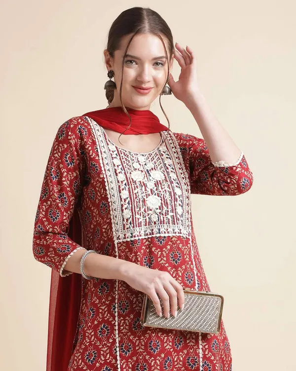 Glamorous_Cotton_Floral_Print_With_Embroidery_Kurta_Pent_And_Dupatta_Set