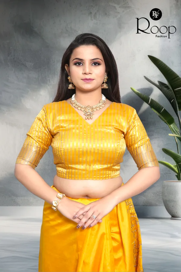 Yellow_Traditional_Linen_Cotton_Katha_Work_Saree