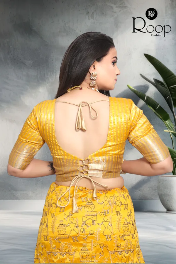 Yellow_Traditional_Linen_Cotton_Katha_Work_Saree