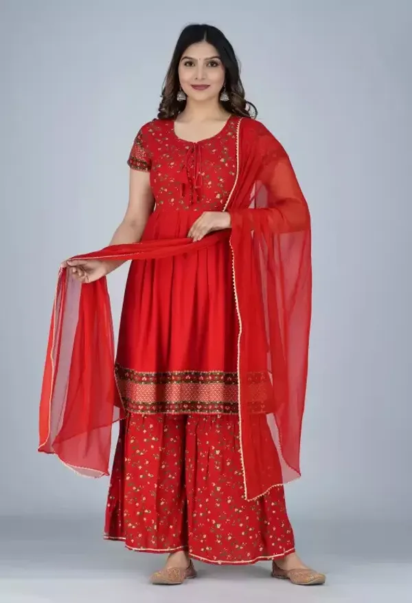 Red_Pure_Cotton_Designer_Print_Sharara_Set_For_Women