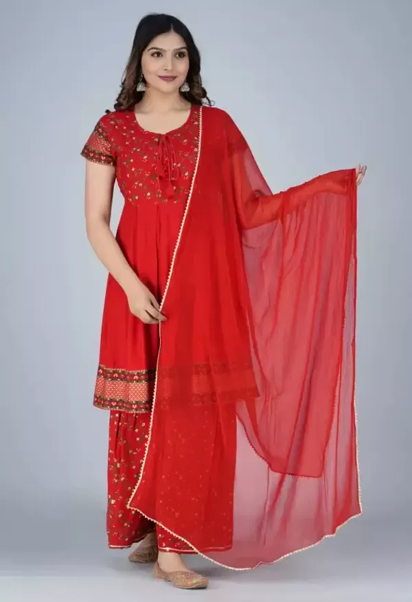 Red_Pure_Cotton_Designer_Print_Sharara_Set_For_Women