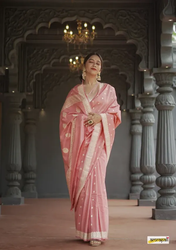 Pink_Beautiful_Handloom_Silk_Kubera_Pattu_saree_with_golden_zari_weaving_border_with_Blouse_Piece_for_Women_2025_Collection.