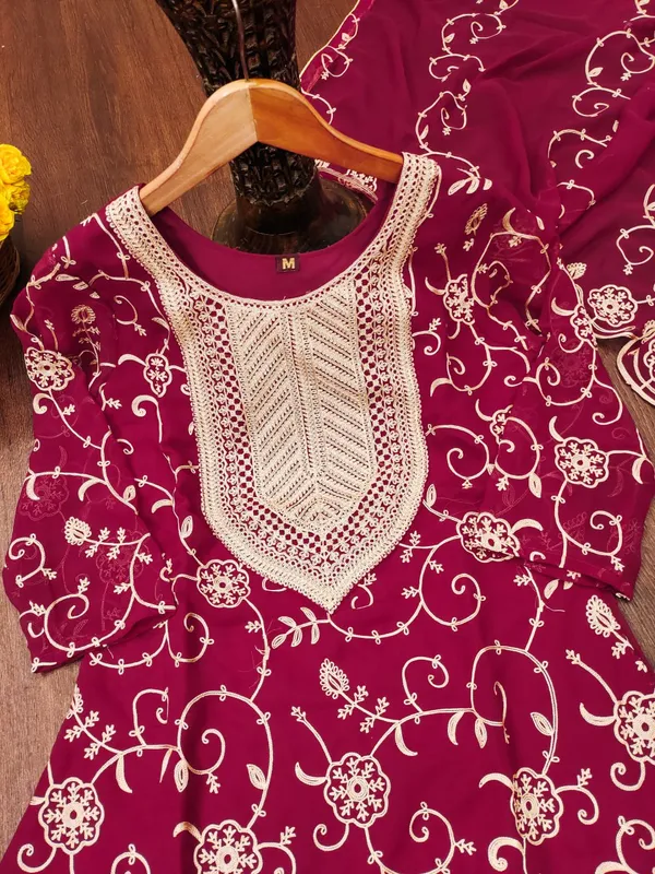 Asthetic_Maroon_Designer_Pure_Fox_Georgette_Sharara_Suit_Embroidered_Work_for_Women_New_Fashion_2025