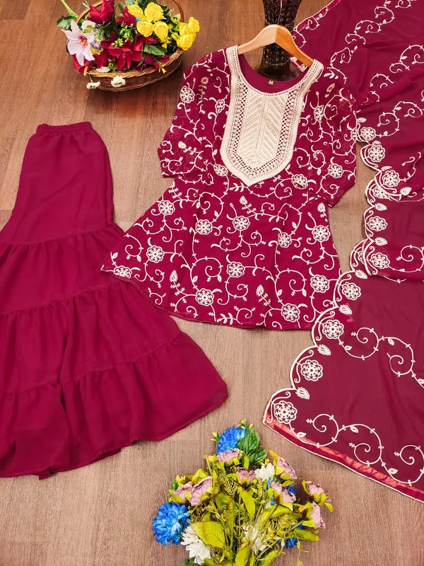 Asthetic_Maroon_Designer_Pure_Fox_Georgette_Sharara_Suit_Embroidered_Work_for_Women_New_Fashion_2025