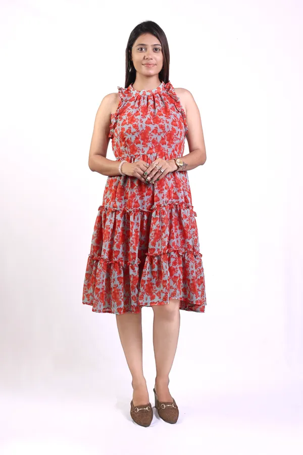 Red_&_White__Regular_Fit_Solid_Georgette_Motif_Frock_For_Women