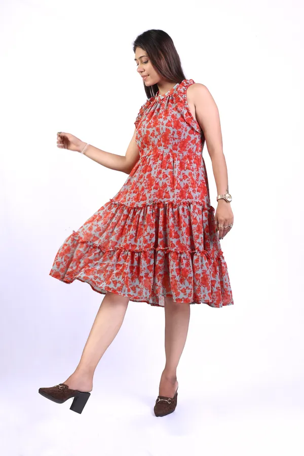 Red_&_White__Regular_Fit_Solid_Georgette_Motif_Frock_For_Women