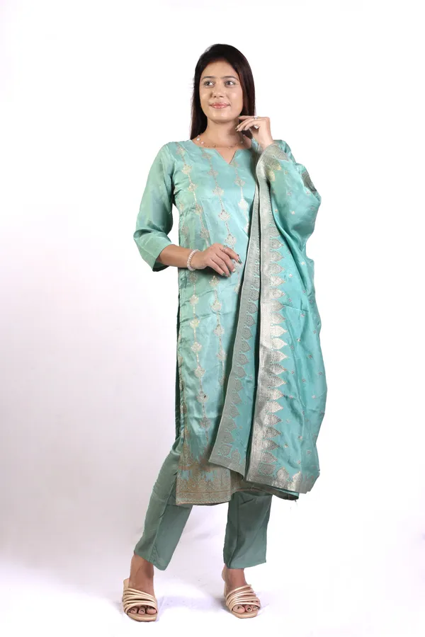 Mineral_Blue_Zari_Embroidered_Gajji_Silk_Kurta_&_Pant_Set_With_Gajji_Silk_Heavy_Dupatta_For_Women