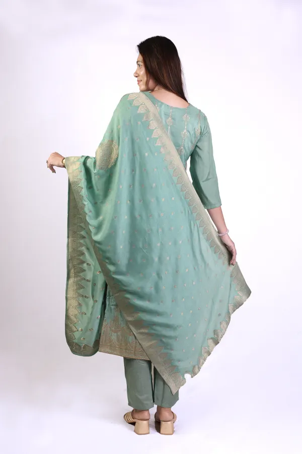 Mineral_Blue_Zari_Embroidered_Gajji_Silk_Kurta_&_Pant_Set_With_Gajji_Silk_Heavy_Dupatta_For_Women