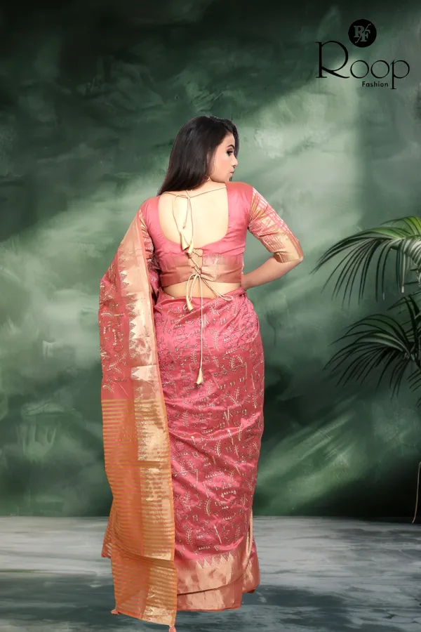 Punch_Pink_Linen_Pure_Cotton_Handcrafted_Embroidery_Saree_For_Women