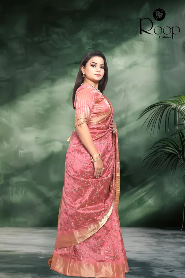 Punch_Pink_Linen_Pure_Cotton_Handcrafted_Embroidery_Saree_For_Women