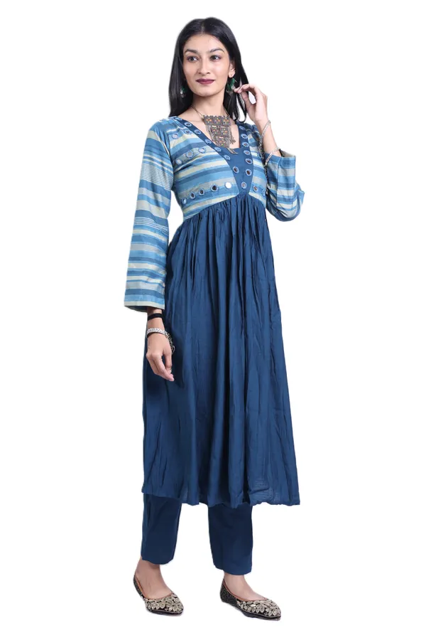Admiral_Blue_Art_Silk_Linen_Blend_Mirror_Work_Anarkali_Kurta_With_Elegant_Trousers_Pant_For_Women