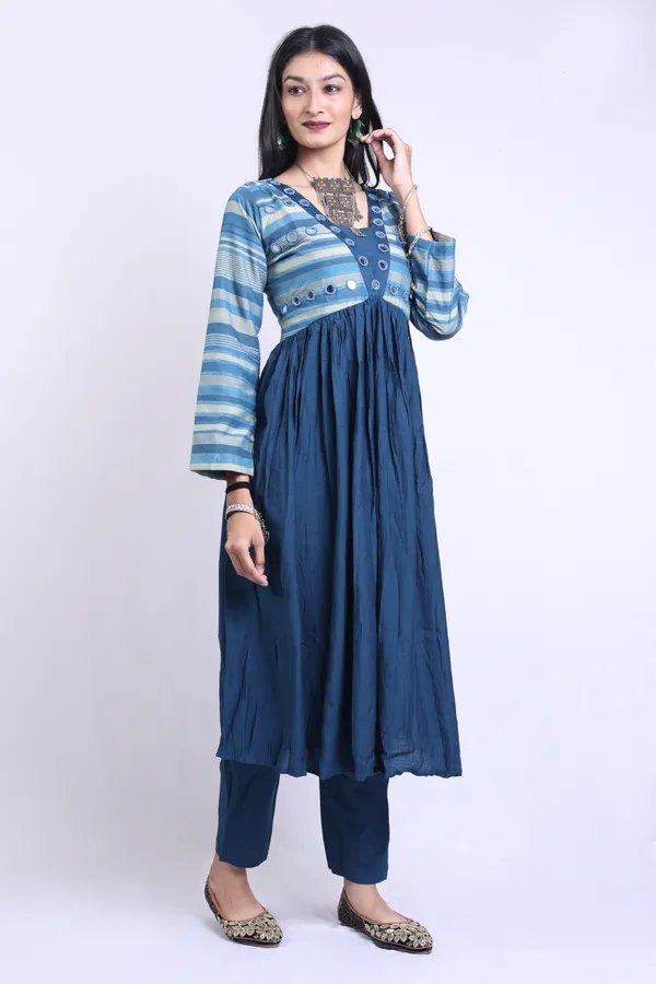 Admiral_Blue_Art_Silk_Linen_Blend_Mirror_Work_Anarkali_Kurta_With_Elegant_Trousers_Pant_For_Women