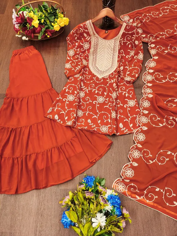 Princeton_Orange_Designer_Pure_Fox_Georgette_Sharara_Suit_Embroidered_Work_for_Women_New_Fashion_2025