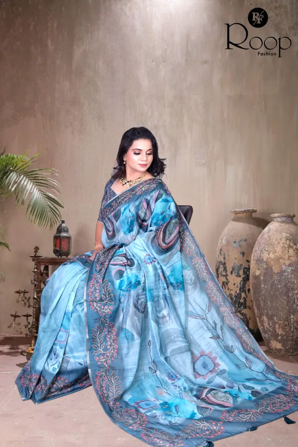 Ocean_Blue_Chanderi_Silk_Digital_Print_Saree_For_Women