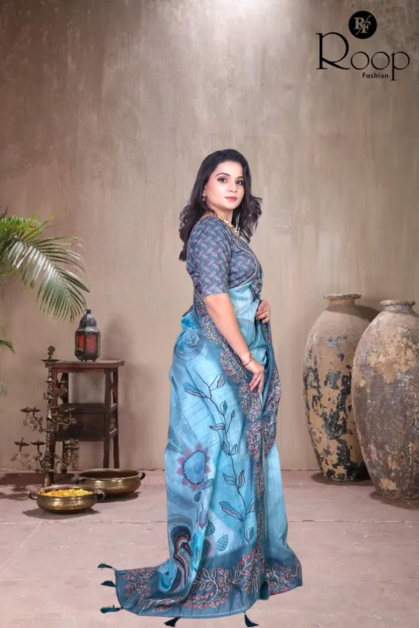 Ocean_Blue_Chanderi_Silk_Digital_Print_Saree_For_Women